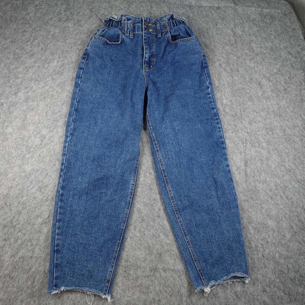 Oak Fort Jeans Womens Small Blue Paperbag Raw Hem High Rise Cotton Denim